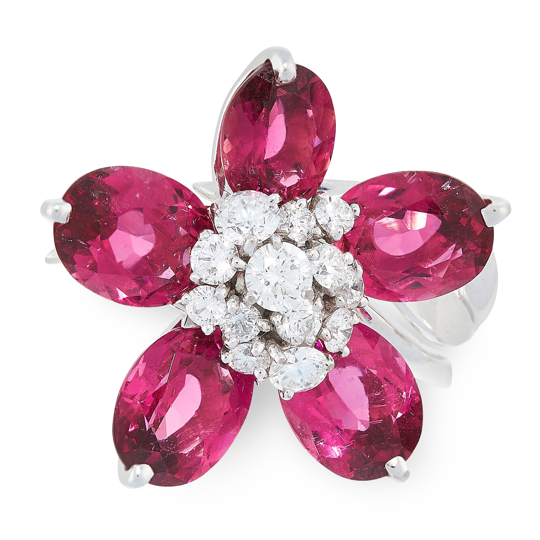 A TOURMALINE AND DIAMOND RING, VAN CLEEF & ARPELS in 18ct white gold, designed as a flower, the