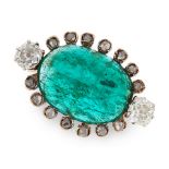 AN EMERALD AND DIAMOND DRESS RING in high carat yellow gold, set with an oval cabochon emerald of