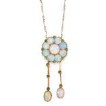 AN ANTIQUE OPAL AND DEMANTOID GARNET LAVALIER NECKLACE, EARLY 20TH CENTURY in 15ct yellow gold and