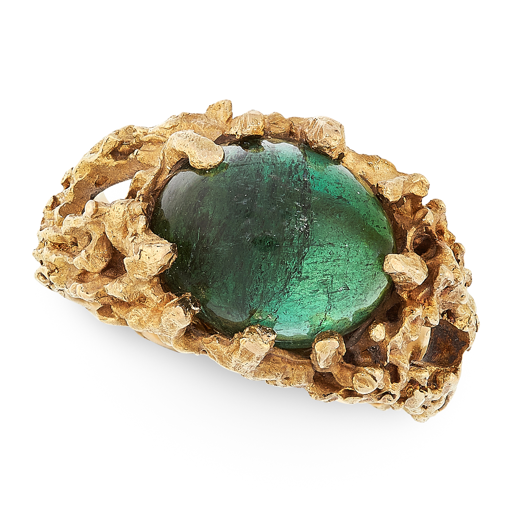 A VINTAGE TOURMALINE DRESS RING, H STERN in 18ct yellow gold, set with an oval cabochon green