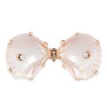 A PAIR OF ANTIQUE DIAMOND AND SHELL BUTTERFLY BROOCH in yellow gold, designed as a butterfly, the