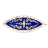 AN ANTIQUE DIAMOND AND ENAMEL MOURNING LOCKET BROOCH, 19TH CENTURY in high carat yellow gold, the