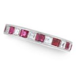 A RUBY AND DIAMOND ETERNITY RING designed as a full band set with alternating step cut rubies and