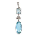AN ANTIQUE AQUAMARINE AND DIAMOND PENDANT, EARLY 20TH CENTURY set with an oval cut aquamarine of 2.