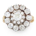 AN ANTIQUE DIAMOND DRESS RING, 19TH CENTURY in 18ct yellow gold and silver, set with a central old