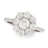 A DIAMOND CLUSTER DRESS RING set with a cluster of nine old cut diamonds totalling 2.0-2.5 carats,