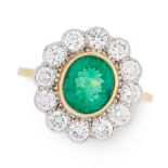 AN EMERALD AND DIAMOND DRESS RING in 18ct yellow gold, set with an oval cut emerald of 1.85 carats