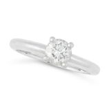 A DIAMOND SOLITAIRE RING in platinum, set with a round cut diamond of 0.53 carats, full British