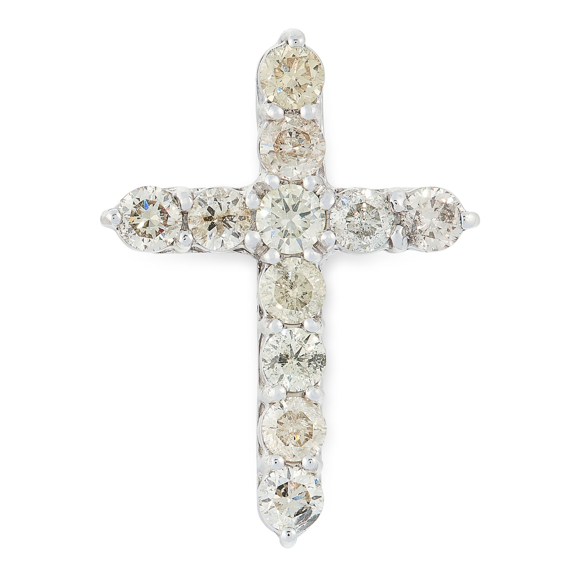 A DIAMOND CROSS PENDANT in 14ct white gold, designed as a cross, set with eleven round cut