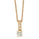 A SOLITAIRE DIAMOND PENDANT AND CHAIN in yellow gold, the pendant set with a principal round cut