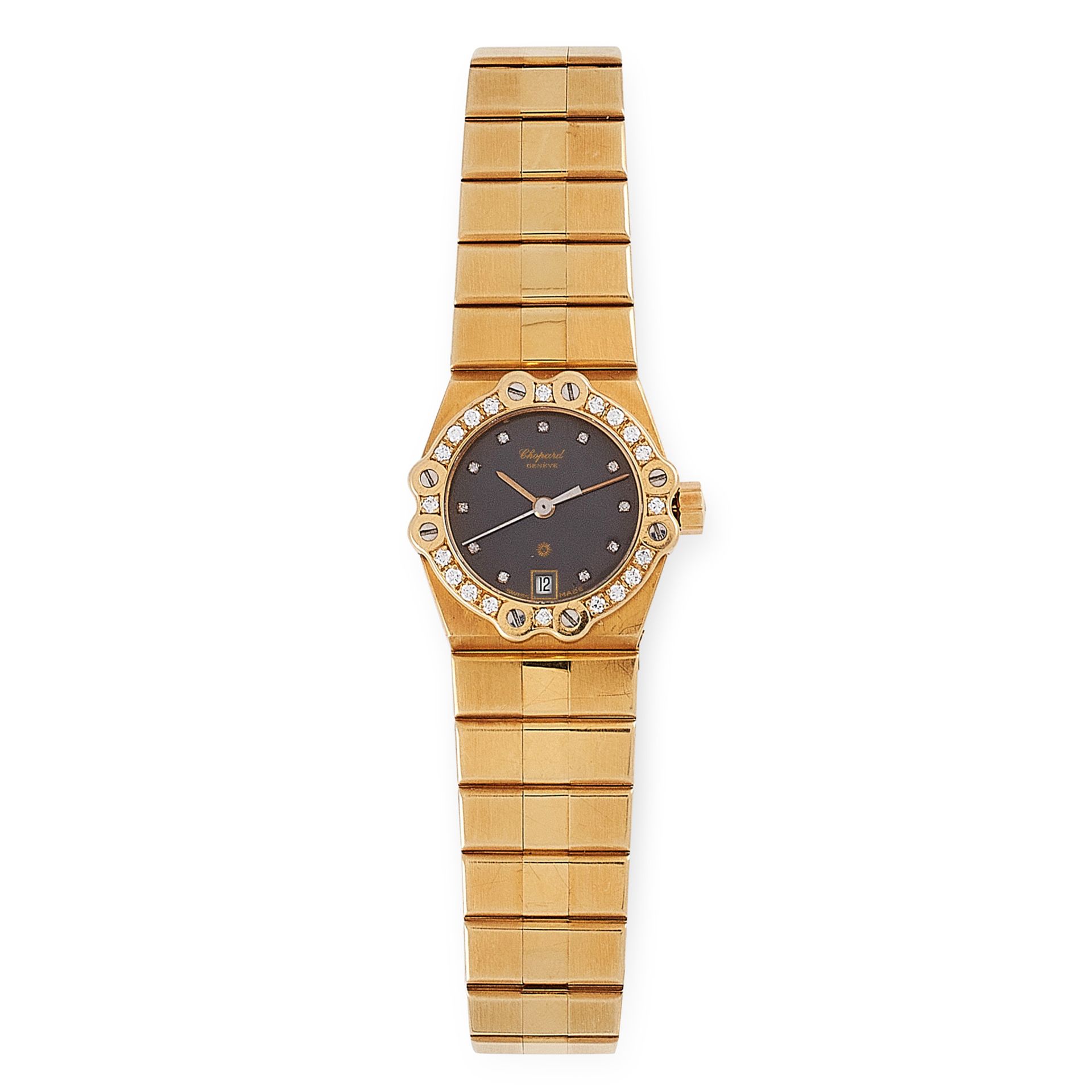 A CHOPARD ST MORITZ DIAMOND WRIST WATCH in 18ct yellow gold, 24mm case, black dial, diamond set