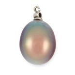 A NATURAL BLACK PEARL AND DIAMOND PENDANT set with a drop shaped black pearl of 11.2mm, weighing