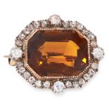 AN ANTIQUE TOURMALINE AND DIAMOND BROOCH, LATE 19TH CENTURY in yellow gold and silver, set with a