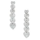 A PAIR OF DIAMOND HEART DROP EARRINGS in 18ct white gold, each formed of a row of six graduated