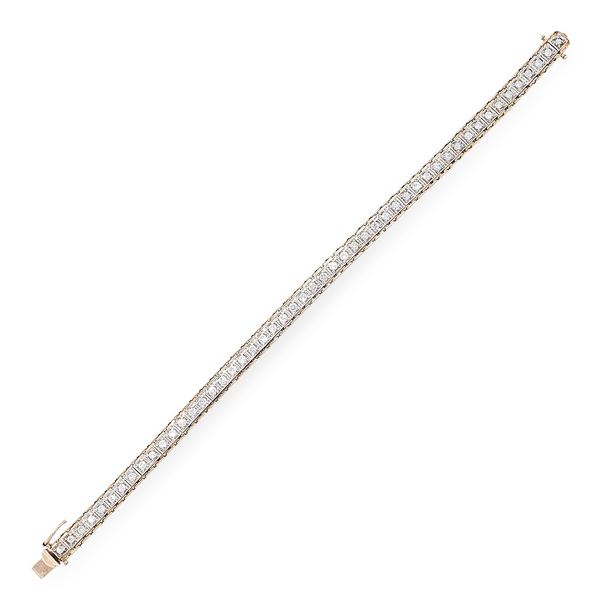 A VINTAGE DIAMOND LINE BRACELET in 14ct yellow and white gold, comprising a single row of round