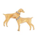 A DIAMOND DOG BROOCH, ALABASTER & WILSON 1990 in 9ct yellow gold, designed as two dogs facing one