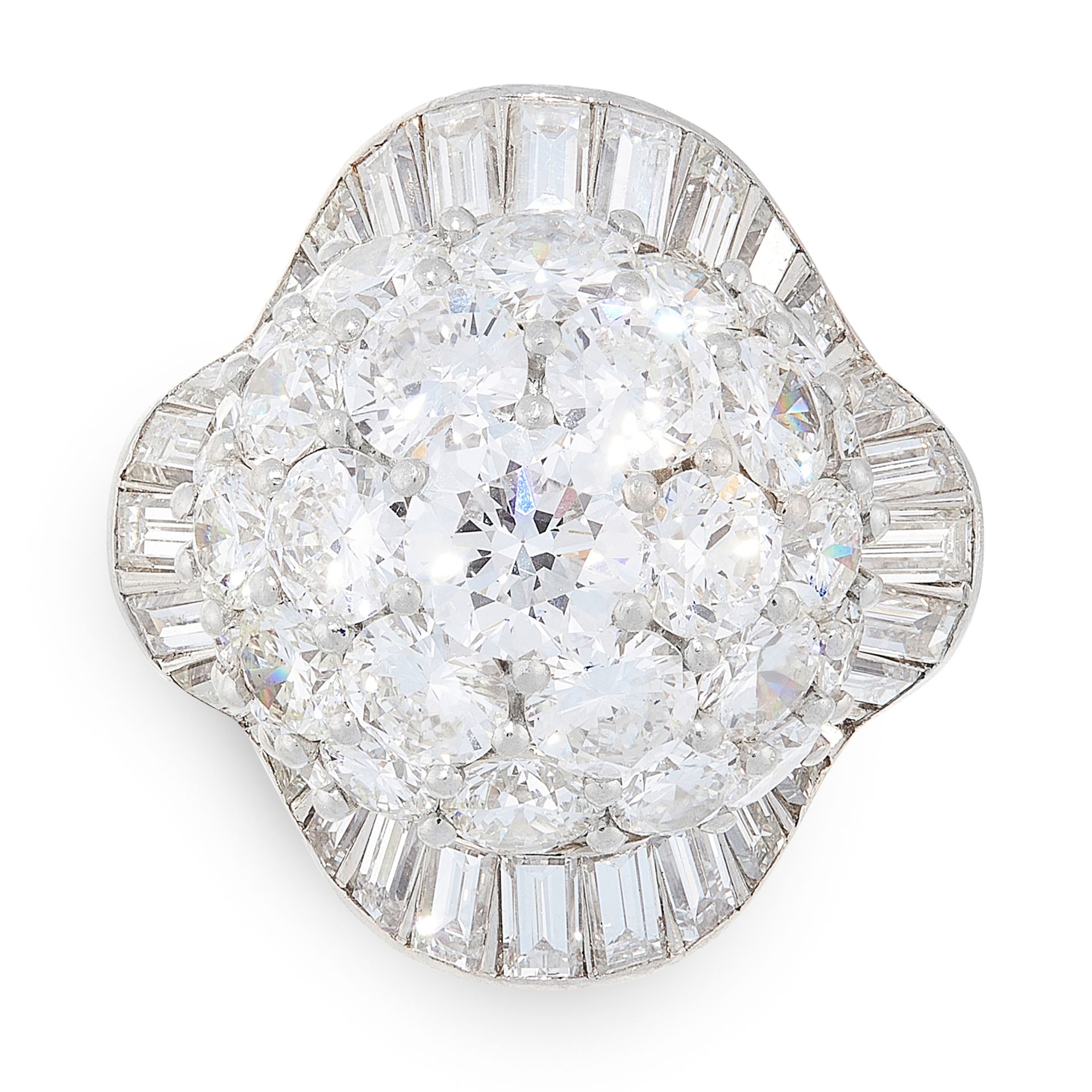 A VINTAGE DIAMOND COCKTAIL RING, ALBUQUERQUE in platinum, of bombe design, set allover with round