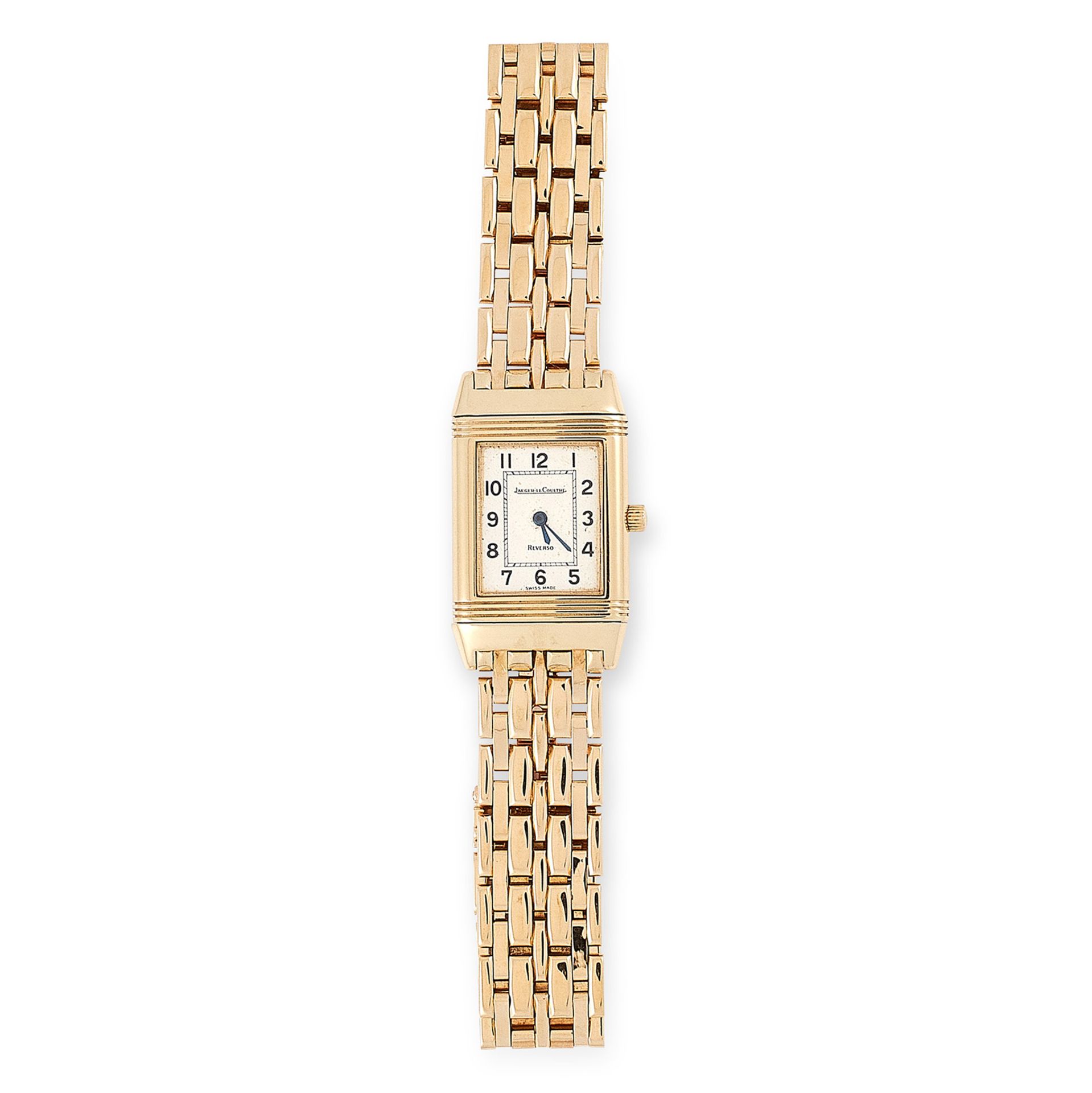 A JAEGER LE COULTRE REVERSO WRIST WATCH in 18ct yellow gold, automatic movement, 20mm case, white