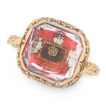 AN ANTIQUE STUART CRYSTAL MOURNING RING, 18TH CENTURY in high carat yellow gold, the face set with a