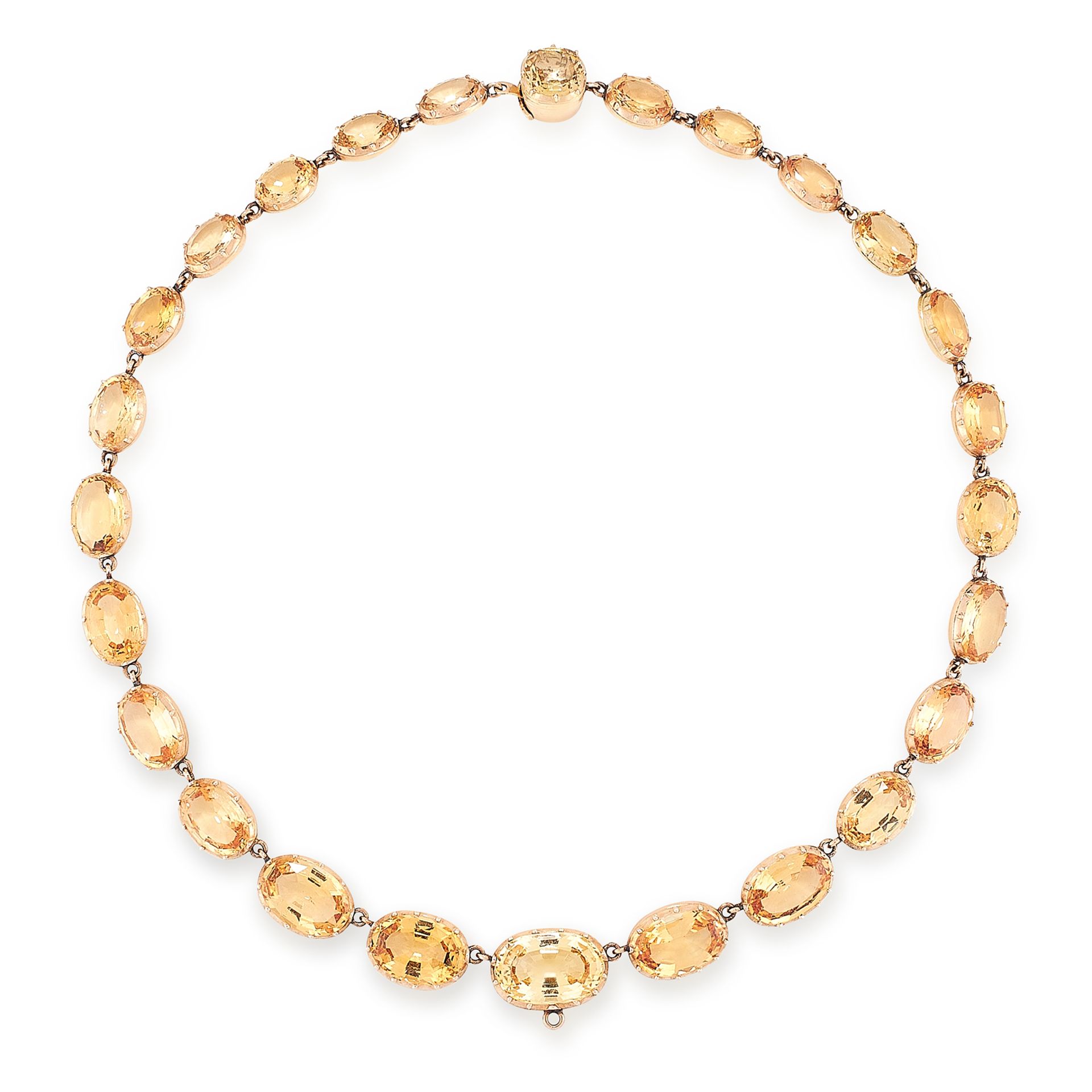 AN ANTIQUE IMPERIAL TOPAZ RIVIERE NECKLACE, 19TH CENTURY in yellow gold, comprising a single row