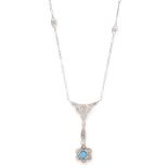 AN AQUAMARINE AND DIAMOND PENDANT NECKLACE, EARLY 20TH CENTURY set with a round cut aquamarine in