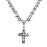 AN ANTIQUE DIAMOND CROSS PENDANT NECKLACE AND BRACELET SUITE, 19TH CENTURY in yellow gold and