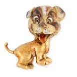 A VINTAGE ENAMEL DOG BROOCH in 18ct yellow gold, designed as a dog, the head decorated with