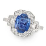 A SAPPHIRE AND DIAMOND DRESS RING in 18ct white gold, set with an oval cut blue sapphire of 2.72