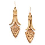 A PAIR OF ANTIQUE DROP EARRINGS, 19TH CENTURY in high carat yellow gold, each of tapering design