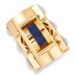 A VINTAGE SAPPHIRE CUFF BANGLE / BRACELET in 18ct yellow gold, the tapering body designed with