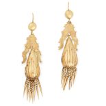 A PAIR OF ANTIQUE GOLD TASSEL EARRINGS, 19TH CENTURY in high carat yellow gold, the drop shaped