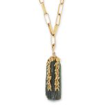 A VINTAGE TOURMALINE PENDANT NECKLACE, SANNIT & STEIN 1962 in yellow gold, set with a large green