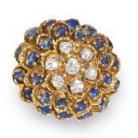 A VINTAGE SAPPHIRE AND DIAMOND RING, KUTCHINSKY 1966 in 18ct yellow gold, designed as a floral