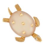 A VINTAGE DIAMOND AND CHALCEDONY TURTLE BROOCH, CARTIER in 18ct yellow gold, designed as a turtle,