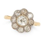 AN ANTIQUE DIAMOND CLUSTER RING in 18ct yellow gold, set with a cluster of old cut diamonds
