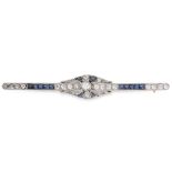 AN ART DECO SAPPHIRE AND DIAMOND BROOCH, EARLY 20TH CENTURY in yellow gold and platinum, set with