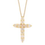 A DIAMOND CROSS PENDANT AND CHAIN in 14ct yellow gold, designed as a cross set with eleven round cut