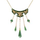 A RARE NEPHRITE AND PEARL NECKLACE, RENE BOIVIN 1911 in 18ct yellow gold, formed of a single