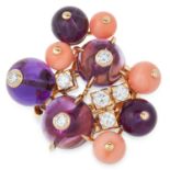 AN AMETHYST CORAL AND DIAMOND DELICE DE GOA RING, CARTIER in 18ct yellow gold, set with a cluster of