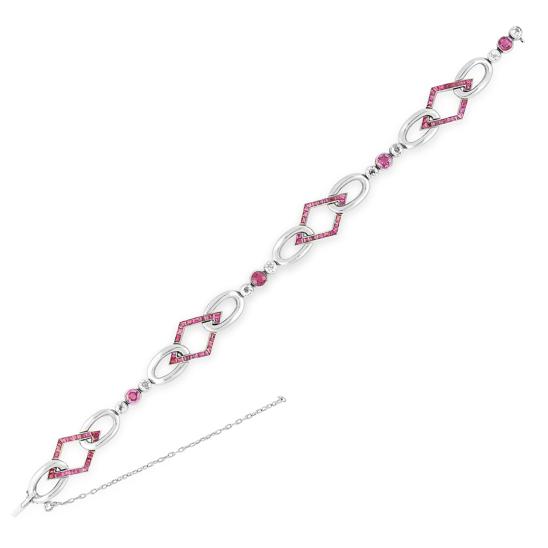 A RUBY AND DIAMOND BRACELET, EARLY 20TH CENTURY in yellow gold and platinum, formed of alternating