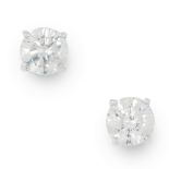 A PAIR OF 1.85 CARAT DIAMOND STUD EARRINGS each set with a round cut diamond totalling 1.85