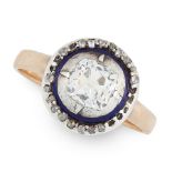 AN ANTIQUE DIAMOND AND ENAMEL RING, 19TH CENTURY in yellow gold and silver, set with an old cut