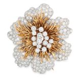 A VINTAGE DIAMOND BROOCH, KUTCHINSKY 1971 in 18ct white and yellow gold, designed as a large flower,