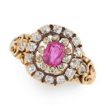 AN ANTIQUE GEORGIAN BURMA NO HEAT RUBY AND DIAMOND RING, EARLY 19TH CENTURY in yellow gold and