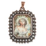 A PORTRAIT MINIATURE DIAMOND PENDANT in high carat yellow gold, set with a cut cornered