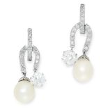 A PAIR OF ANTIQUE NATURAL PEARL AND DIAMOND EARRINGS, EARLY 20TH CENTURY each set with a natural