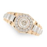 A DIAMOND ROLEX WATCH STYLE DRESS RING in 14ct yellow gold, designed to look like a Rolex watch, set