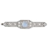 AN ART DECO MOONSTONE AND DIAMOND BROOCH, EARLY 20TH CENTURY set with a round cabochon moonstone
