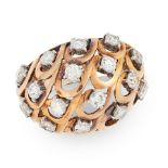 A VINTAGE DIAMOND BOMBE RING in 18ct yellow gold, the bevelled body set with sixteen round cut