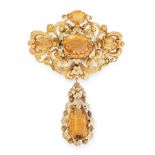 AN ANTIQUE CITRINE BROOCH, 19TH CENTURY in high carat yellow gold, set with four principal oval